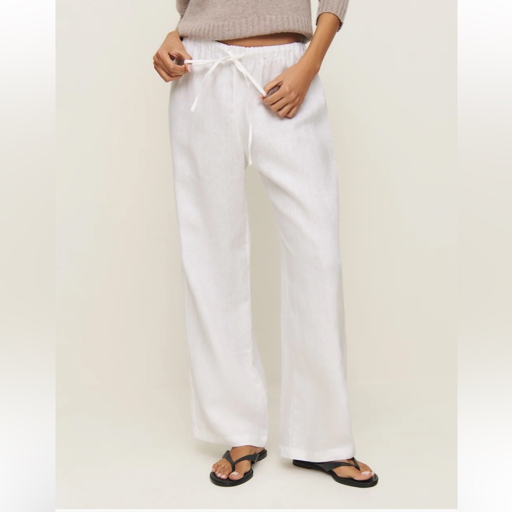 Reformation Olina White Linen Pants